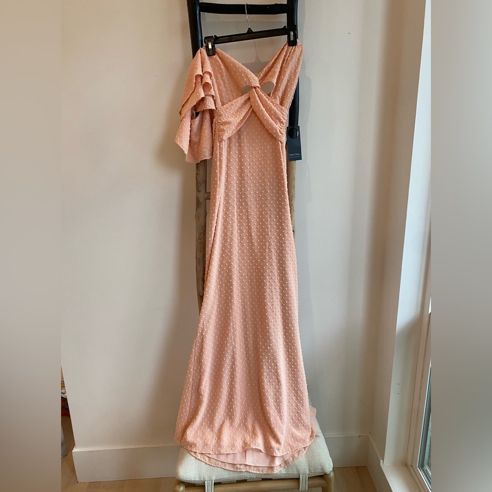 NWT Privacy Please Chiffon Dot Peach Off the Shoulder Dress
